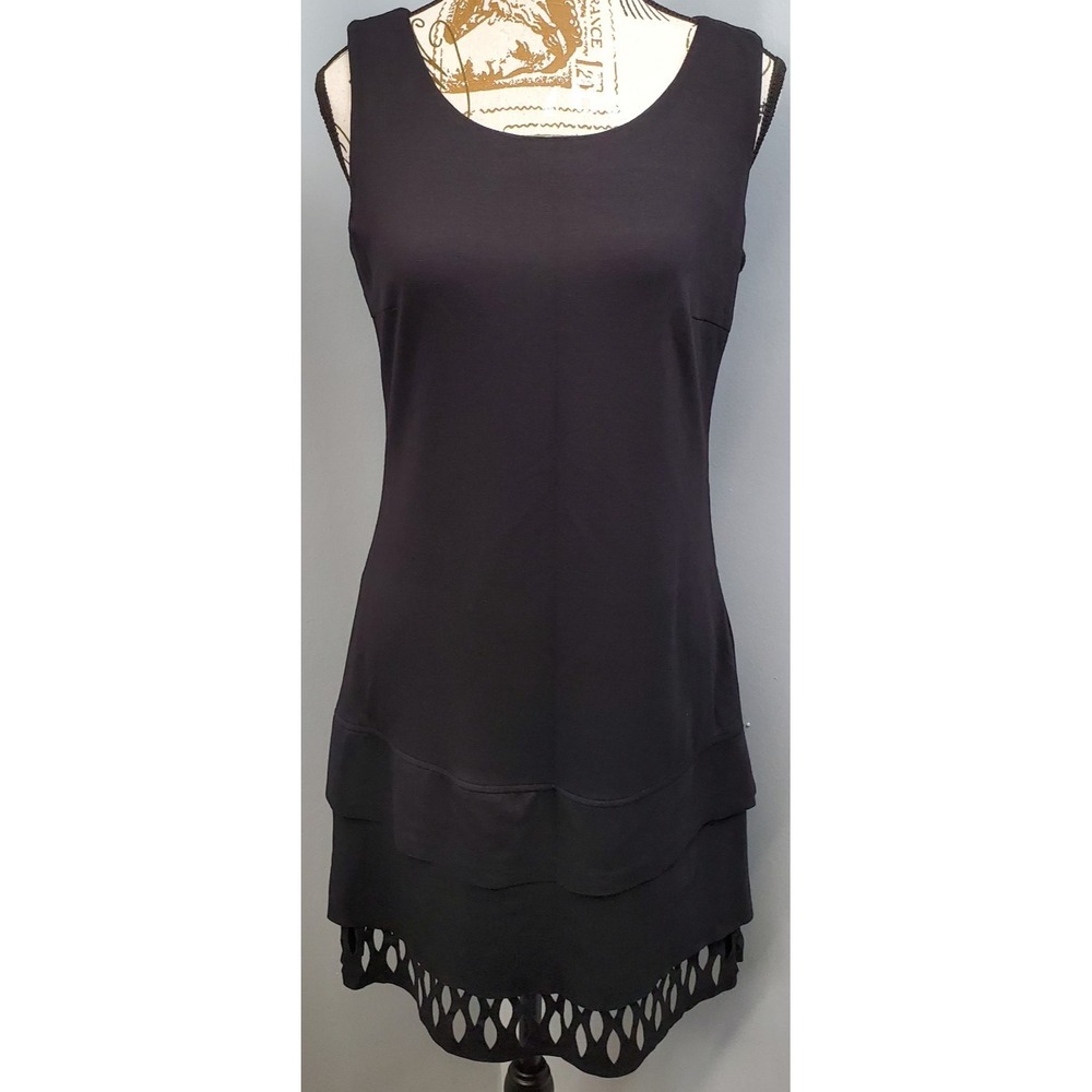 Patrizia Luca Milano Sheath Dress Womens S Black Sleeveless Cutout Hem Side Zip